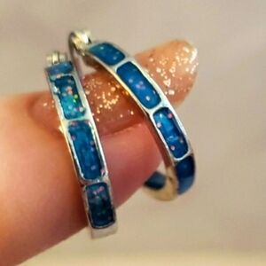 Kodewiet 925 Sterling Silver Opal Small Hoop Earrings